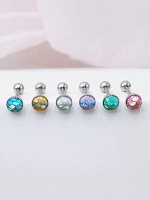 1/4 件时尚方晶锆石装饰圆形和心形舌环，适合男女日常佩戴