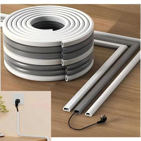1 rollo de 1,5 cm x 2 m de canaleta decorativa para cables - oculta cables expuestos, gestión de cables suave y ordenada, evita riesgos de tropiezos, fácil instalación en superficie de piso, ahorro de espacio, tira protectora de cables duradera