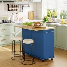 39" Kitchen Island On Wheels With Storage Cabinet Kitchen Cart Cabinet With Shelves, Cart Handle For Towel Rack Or Free Mobility, Portable Islands, - Màu xanh lam - Xem 12