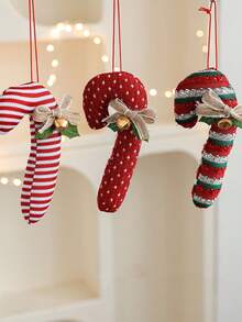 1 buc Ornamente de Crăciun în formă de baston de bomboane, material textil, cu dungi, agățat pedant cu fundă de in și clopoțel de Crăciun pentru decorarea bradului de Crăciun, sărbători, festivități de Crăciun, decorațiuni pentru camera de acasă, decorațiuni de Crăciun de iarnă