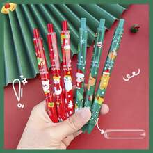 12pcs Christmas Gel Pens, Cartoon Retractable Ballpoint Pens With Classic Christmas Elements Like Santa Claus, Christmas Tree, Snowman, Reindeer, Black Ink, Suitable For School, Christmas Party Favors, Christmas Gift Fillers, Gift Packaging Decorations