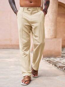 Mens Casual Pants Elastic Waist Cotton Linen Pants Pleated Loose Fit Lightweight Beach Yoga Trousers-20256688 - 米色 - 查看 6