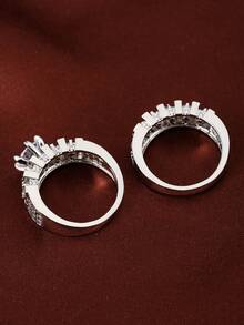 2pcs Luxury Zirconia Inlaid Combination Rings, Engagement Wedding Rings With Big Zirconia