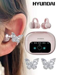 HYUNDAI HY-C02 Fashionable Bluetooth Earphones With Butterfly Earphone Accessory Clip, Touch Control Screen, Multi-Function Smart Noise Cancellation, Long Battery Life, High-Quality Music, Clear Calls, Low Latency, Comfortable Open-Ear Wireless Earphones, No Piercing Earrings, Fashionable Accessory, Gift For Women - Hoa tai bướm đôi nhiều màu + bạc - Xem 3