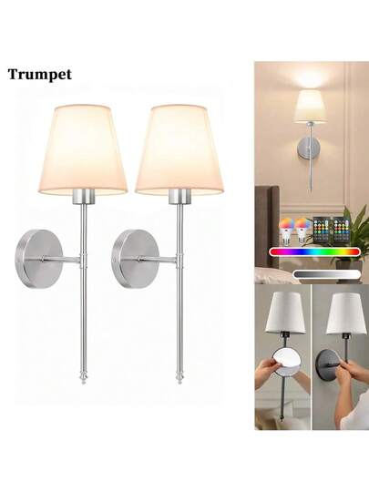 Upgraded Version Pieces Adhesive No Drill Fabric Wand Lamp, 48cm Length, RGB Bulb, Remote Controlled Dimmable Timing Function, Lampshade Hardware Rod, Optional In Gold/Black/Chrome, Living Room, Bedroom, Bedside, Study, Dining Home ation view 4