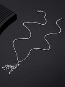 1 buah Kalung Liontin Serigala Bergaya Hip-Hop Vintage Eropa & Amerika yang Modis dan Dapat Dipersonalisasi, Cocok untuk Pakaian Sehari-hari Pria - Antique Silver - View 4