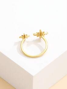 1pc 14K Gold Plated Fashionable Copper Zirconia Star Open Ring For Women's Daily Wear