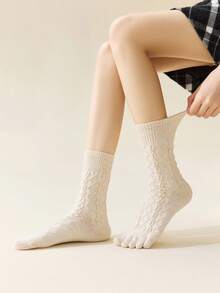 1/3/6 Pairs Women Solid Color Two-Toe Socks, Autumn/Winter Merino Wool Blend Mid-Calf Socks, Women Diamond Grid Toe Socks