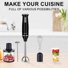 SOKANY 5-IN-1 Elektrischer Mixer, 800W Hochleistung, 2-Gang Drehzahlregelung, abnehmbarer Sockel. Enthält einen Rührstab, Schneebesen, Fleischwolf-Schüssel, Milchaufschäumer und Mahlbecher. Geeignet zum Eierschlagen, Fleischverrühren, Zubereitung von Beikost und Entsaften. Ein Schneebesen, der sich sehr gut für Familien und Hotels eignet, sowie ein Fruchtnahrungsergänzungsmittel.