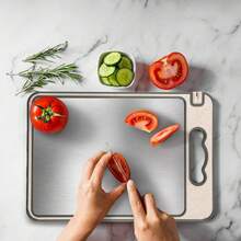 Premium Stainless Steel Cutting Board, Double-Sided Kitchen Chopping Board With Built-In Knife Sharpener & Garlic Crusher, Non-Slip Silicone Wrapped, Dishwasher , Best Gift Choice - Beige - View 6