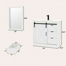 24/36/47 Inch Bathroom Vanity With Sink & Faucet & Mirror, Farmhouse Bathroom Vanity Cabinet Set With Sliding Barn Door & Drawers, Small Single Bath Storage Vanity Sink - 白色 - 查看 2