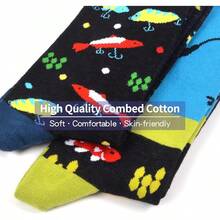 Men's Funny Novelty Crazy Pattern Dress Socks For Gifts - Black/Blue/Multicolor Fishing-4m - View 2