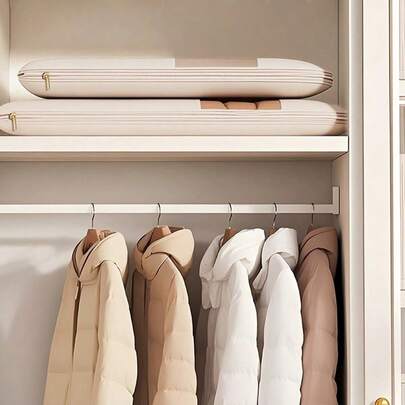 Large-Capacity Dust-Proof Clothing Bag With Compression Function, Space-Saving Hanging Clothes Organizer Cover For Down Jacket, Sweater, Coat, Wardrobe Storage Bag | Zipper Closure | Durable Fabric