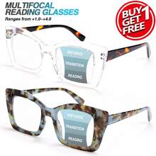 2 Stücke modische Blumen Mehrstärken-Lesebrille, hochwertige federbelastete Mehrstärken-Linse, vintage elegante Unisex Gleitsichtbrille