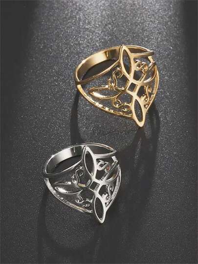 1pc Stainless Steel Witch Knot Ring, Celtic Knot Witch Amulet Ring For Women