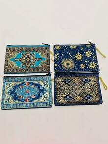 Bộ 4 ví có khóa kéo thêu chỉ vàng kiểu cổ điển, thích hợp sử dụng hàng ngày, kích thước 4*6 inch, ví nữ, ví mini, ví đựng tiền xu, ví du lịch, ví cầm tay. - Nhiều màu - Xem 13