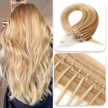 Piano Color Micro-Loop Hair Extensions Invisible Remy Hair Extension For Women Hair Extension 50/100/150 Stand/Pack Invisible Micro-Loop Beads Hair Extension Soft Wearing No Glue No Clip Invisible Remy Hair Extension 2-3 Packs To Add The Length Human Hair Extensions For Daily Use Birthday Party Christmas Use - P01-50 Stand - View 1
