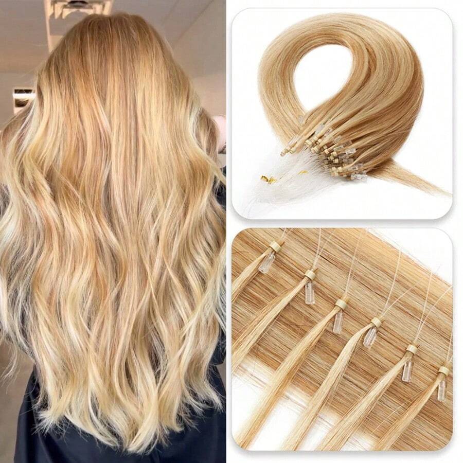 Piano Color Micro-Loop Hair Extensions Invisible Remy Hair Extension For Women Hair Extension 50/100/150 Stand/Pack Invisible Micro-Loop Beads Hair Extension Soft Wearing No Glue No Clip Invisible Remy Hair Extension 2-3 Packs To Add The Length Human Hair Extensions For Daily Use Birthday Party Christmas Use - P01-50 Stand - View 1