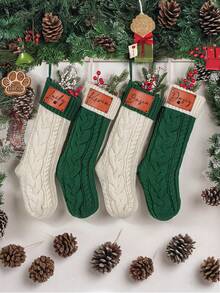 1pc Personalized Family Christmas Stockings, 2025 Family Stockings With Customized Names, Leather Patch Knitted Socks, Custom Holiday Socks, Christmas Gifts - Multicolor - View 6