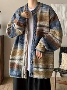 メンズ長袖春秋冬ゆったりビジネス通勤セーターVネック冬/秋/春物ファッションシンプルカジュアルコート羽衣ニットセーター - ピュアブルー - チェックする 6