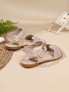 DDXDR 闪光金条纹女童凉鞋 - 夏季时尚户外凉鞋，新款女童鞋，时尚沙滩凉鞋 - 淺粉色 - 查看 5