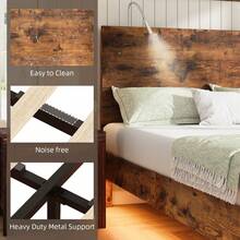 Wooden Platform Bed Frame With Reading Light Headboard, Floating Bed Frame With Adjustable LED Lights, No Box Spring Needed, Easy Assembly, Brown Bed Frame, Twin/ Full/ Queen/ King - Brown - View 5