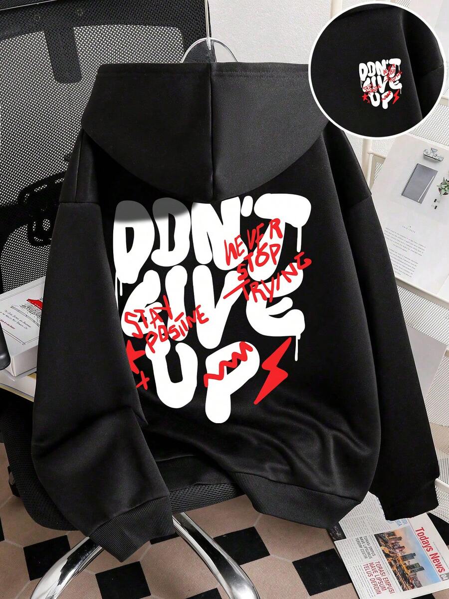 Tween Boy Slogan Print Warm Sweatshirt, Autumn/Winter - Black - View 1