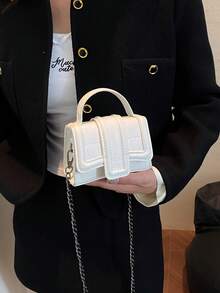 1pc Mini Fashion Crocodile Embossed Handbag With Detachable Shoulder Strap - White - View 6