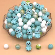 35 piezas Conjunto de cuentas de silicona DIY, cuentas espaciadoras de silicona 3D con diseños de unicornios y animales coloridos impresos, adecuado para hacer joyas DIY hechas a mano, accesorios para llaveros, pulseras, bolígrafos, colgantes de teléfono, adornos de bolso, suministros de manualidades lindos, regalos para fiestas