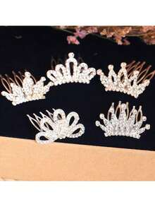 Tiara Coroa Com Pente Estilo Princesa – Strass Brilhante Para Penteados de Festa Infantil/ Casamento/ Noivas/ Debutantes/ Adulto e Bailarina Ballet - Dourada - Visão 2