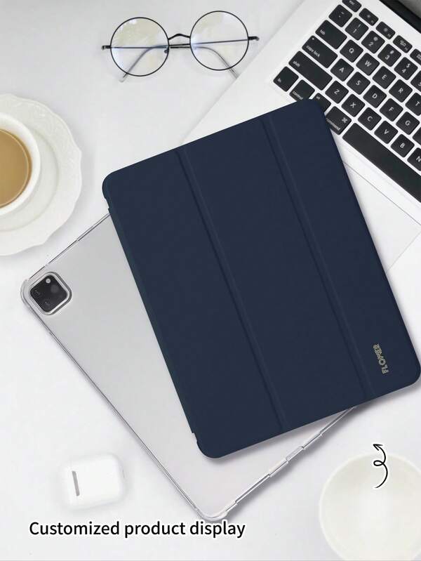 Customized Text Flat Tablet Case, Navy Blue Solid Color, Compatible With IPad Mini4/Mini5/Mini6/Mini7, IPad A16 2025, Air 11 13 M2 M3 Pro 11 13 M4 2024, Air 4 5 10th 10.9, Pro 11 9th 8th 7th 10.2 4th 5th 6th Model A8, Customized Text, Tri-Fold Stand, Built-In Pencil Slot, Soft Edge Full Coverage, Simple Casual Classic TPU Soft Shell IPad Flip Tablet Case. Note: The Final Font Style Is Subject To The Physical Picture, And There May Be Slight Color Differences.
