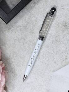 2 Stück Kristall Kugelschreiber, personalisierter Hochzeits-Kristall-Kugelschreiber, individuell mit Herz oder Eheringmotiv per Laser graviert für Ihre Hochzeitsgäste, personalisierter blauer Tinte Kugelschreiber in Weiß & Silber mit individueller Gravur für Hochzeit und Unterschriften, Premium Signatur Ehe Kugelschreiber