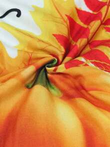 1/4 件秋季弹力数码印花椅套，南瓜、枫叶，可洗高背椅套保护套，适用于客厅、家居、餐厅、派对、节日装饰 - 彩色 - 查看 8