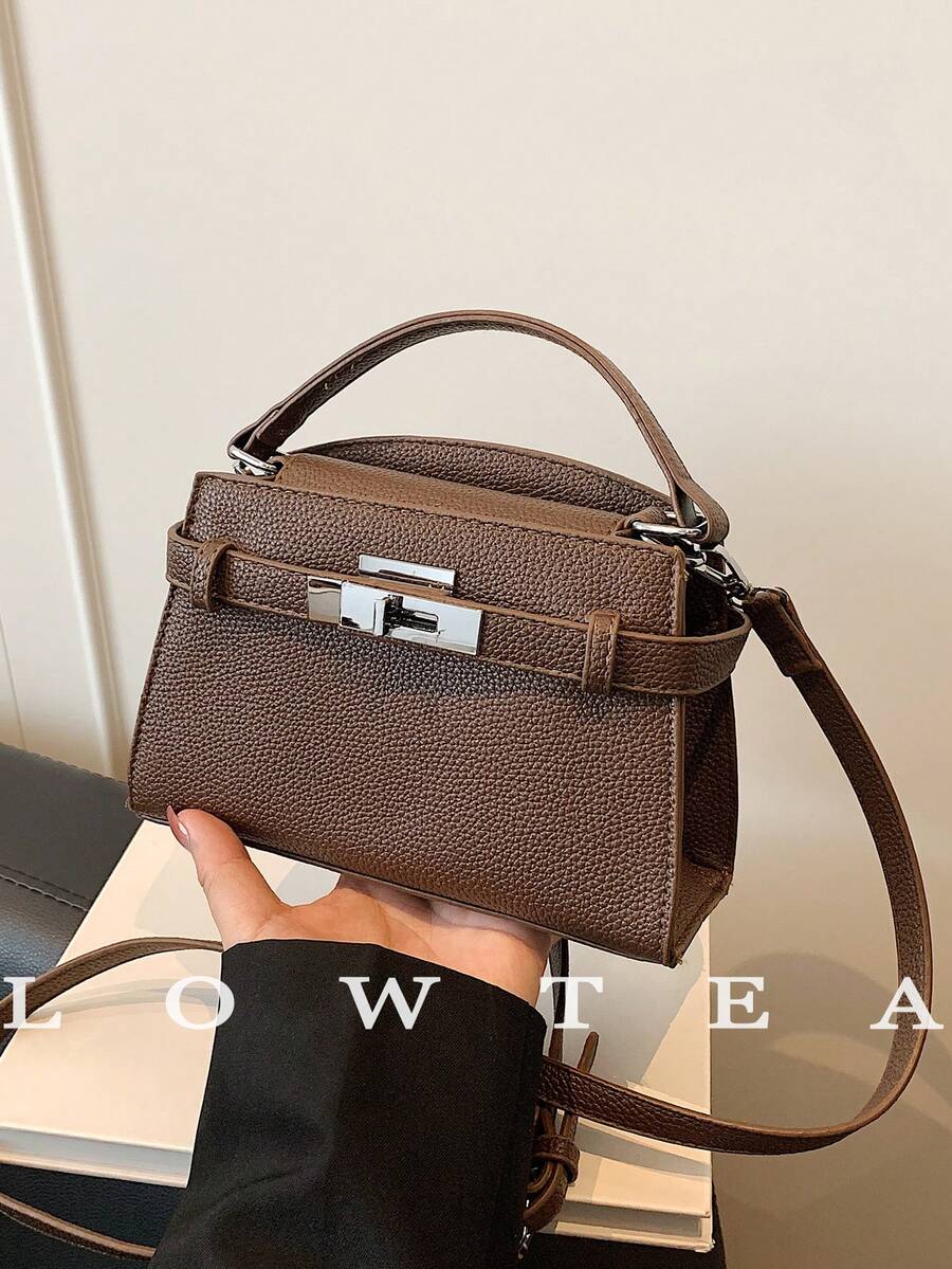 low tea Túi xách nữ mùa hè mới, họa tiết vải thiều, túi đeo chéo thời trang có dây đeo điều chỉnh được, túi đeo vai đơn màu trơn cao cấp trang trí kim loại, túi công sở tiện dụng.