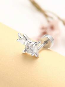 1 件 316L 不锈钢锆石耳钉，时尚优雅的耳饰，男女皆宜 - 彩色 - 查看 5