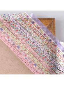 10卷迷你和纸胶带套装：彩色基本款细款遮蔽装饰胶带，适用于子弹日记本、计划本、DIY工艺品、艺术品、包装、剪贴簿用品、礼品装饰贴纸 - 花 - 查看 5