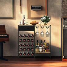 MOOACE Wine Rack Freestanding Floor Wine Bar Cabinet With Wine Storage And Glass Holder Mini Home Bar For Liquor Cabinet Coffee Bar Storage For Kitchen Dining Room Living Room - 棕色 - 查看 2