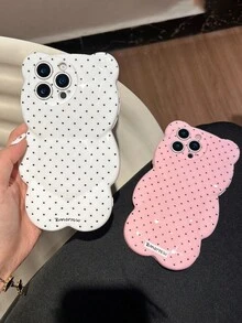 Cute Polka Dot 3D Cartoon Bear Phone Case Compatible With IPhone 17Pro Max 17Pro 17Air 17 16 15 Pro Max 13 14 Pro Max Lovely Solid Color Soft Shockproof Back Cover Capa Stylish Girl Gift Caes