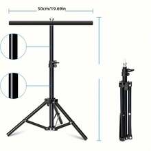 T-Shaped Portable Photography Background Stand Kit - Adjustable Bracket With Two Clips For Photo Studio, Telescopic & Freely Adjustable Height, Three-Legged Support