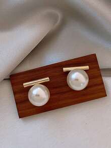 Tkool 2pcs Women's Minimalist T-Shaped Pearl Stud Earrings, Daily Accessory Gift - Multicolor - View 11