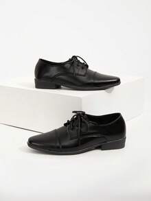 Children's Fashion Lace-Up Classic Black Pointed Toe Oxford Shoes