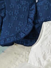 Set de 2 piezas: Chaqueta de cárdigan informal con estampado de copos de nieve y vestido de malla con lazo para niñas bebé - Multicolor - Ver 6