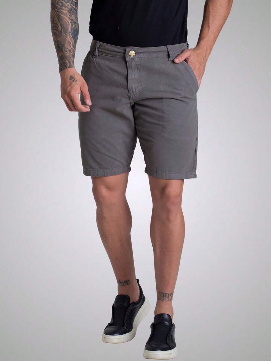 Men's Social Bermuda Shorts Classic Twill Tailored Twill Colorful Denim - Xám - Xem 1
