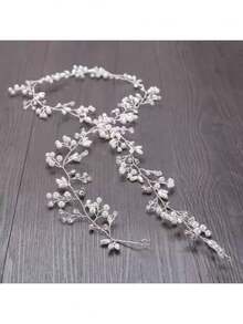 Arranjo Tiara de Cabelo Para Noiva e Debutante – Com Strass/ Pérolas e Detalhes Florais/ Elegante Para Casamento/ Festa e Formatura - Prata - Visão 2