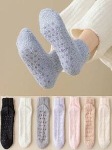 1/4 Pair Women's Thick Coral Fleece Socks With Silicone Anti,Slip Sole, Warm Indoor Home Floor Socks For Winter, Cozy Socks - Multicolor - View 2