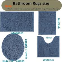 Blue Bathroom Rugs Sets 4 Piece With Toilet Lid Cover, Non Slip Bathrooats Extra Soft Chenille Bath Rugs Absorbent Shaggy Rugs Perfect Plusats U-Shaped Toilet Rug Bathroom Set,18821269 - 藍色 - 查看 5