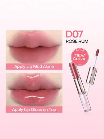 MISTINE Double Ended Lip Gloss 1.5g+1.5g Color Holding Lip Glaze Hydrating Lip Jelly Moisturizing Multi Use Lip Tint Natural Look D07