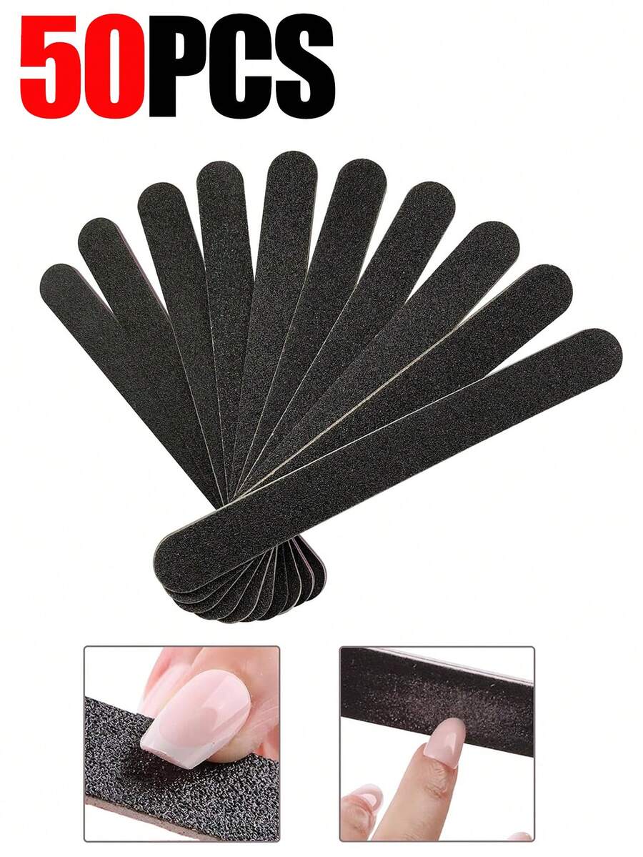 50 件装专业双面指甲锉 100/180 号指甲锉 砂纸板 黑色美甲修脚工具和指甲缓冲锉 - 黑色 - 查看 1