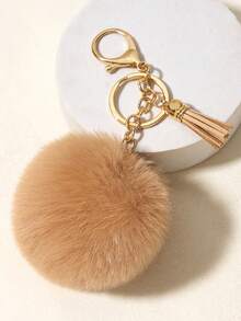 1pc Fluffy Pompom Keychain Bag Charm Car Accessories Backpack For School Cute Goth Y2k - Camel - View 6