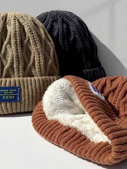 1pc 女士天鹅绒针织帽，冬季天鹅绒保暖骑行护耳帽，韩版字母百搭男士针织帽，中性风，休闲风，送给恋人、亲密朋友、亲戚的礼物，圣诞节礼物，新年礼物